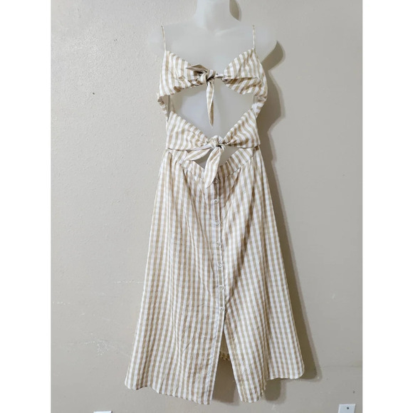 NWT MAJORELLE Joel Midi Dress in Gold Check Size Large - Picture 2 of 5